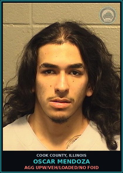 CCW arrest card for OSCAR MENDOZA in Cook County: AGG UPW/VEH/LOADED/NO FOID