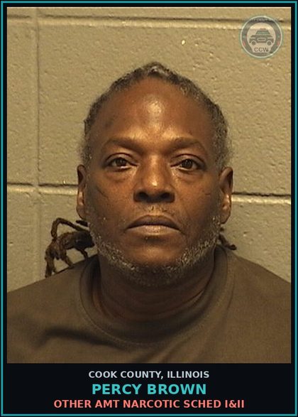 CCW arrest card for Percy Brown in Cook County: OTHER AMT NARCOTIC SCHED I&II