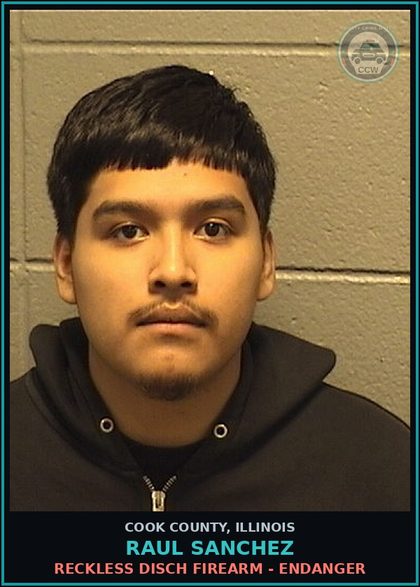 CCW arrest card for RAUL SANCHEZ in Cook County: RECKLESS DISCH FIREARM - ENDANGER