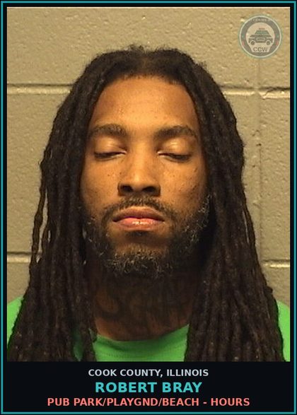 CCW arrest card for Robert Bray in Cook County: PUB PARK/PLAYGND/BEACH - HOURS