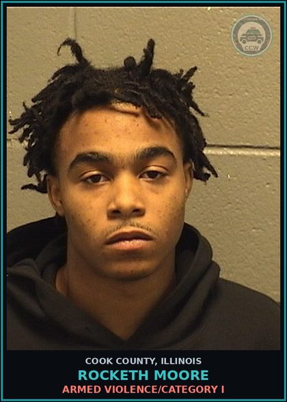 CCW arrest card for ROCKETH MOORE in Cook County: ARMED VIOLENCE/CATEGORY I