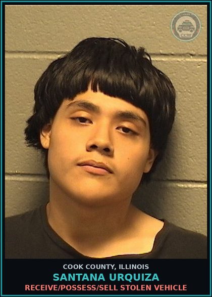 CCW arrest card for SANTANA URQUIZA in Cook County: RECEIVE/POSSESS/SELL STOLEN VEHICLE