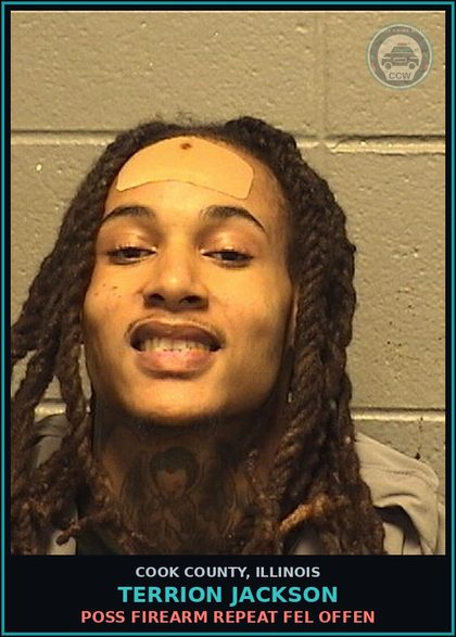 CCW arrest card for Terrion Jackson in Cook County: POSS FIREARM REPEAT FEL OFFEN