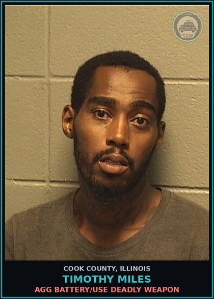 CCW arrest card for Timothy Miles in Cook County: AGG BATTERY/USE DEADLY WEAPON