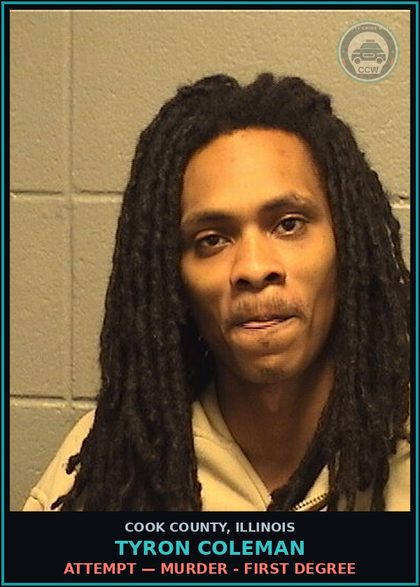 CCW arrest card for Tyron Coleman in Cook County: ATTEMPT — MURDER - FIRST DEGREE