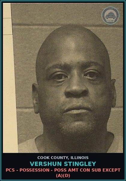 CCW arrest card for Vershun Stingley in Cook County: THEFT/UNAUTHD CONTROL>$500<$10K