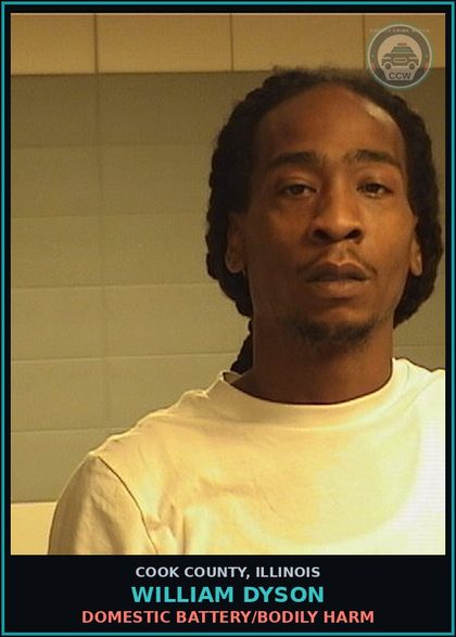 CCW arrest card for William Dyson in Cook County: DOMESTIC BATTERY/BODILY HARM