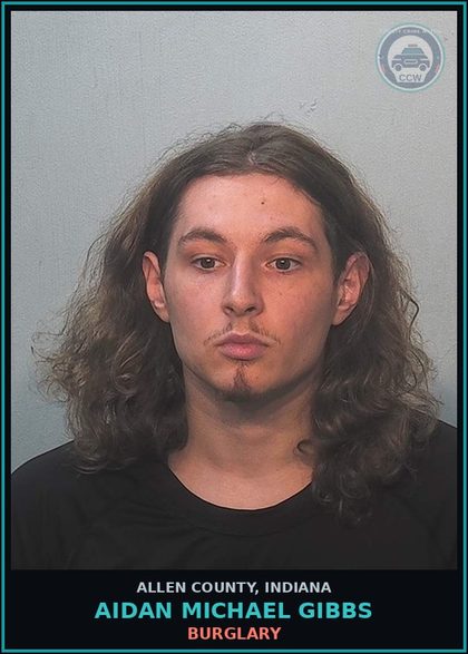 CCW arrest card for Aidan Michael Gibbs in Allen County: BURGLARY