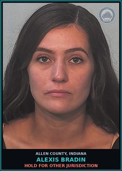 CCW arrest card for Alexis Bradin in Allen County: HOLD FOR OTHER JURISDICTION