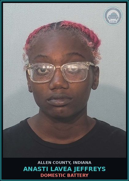 CCW arrest card for Anasti Lavea Jeffreys in Allen County: DOMESTIC BATTERY