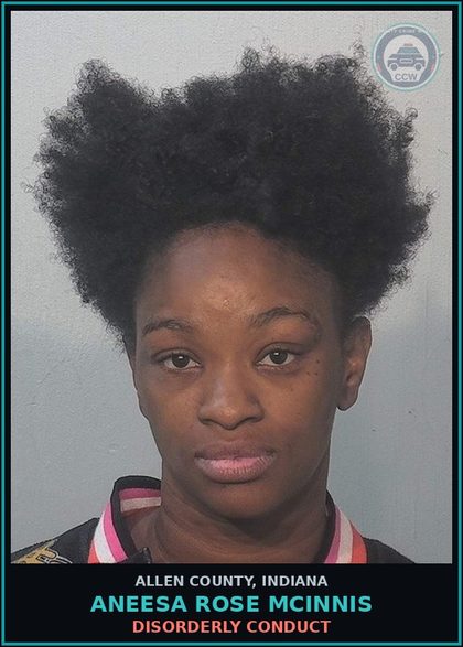 CCW arrest card for Aneesa Rose Mcinnis in Allen County: PUBLIC INTOXICATION