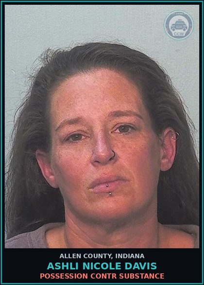 CCW arrest card for Ashli Nicole Davis in Allen County: POSSESSION contr substance