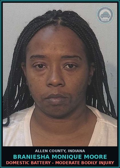 CCW arrest card for Braniesha Monique Moore in Allen County: INVASION OF PRIVACY