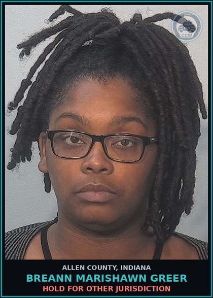 CCW arrest card for Breann Marishawn Greer in Allen County: HOLD FOR OTHER JURISDICTION