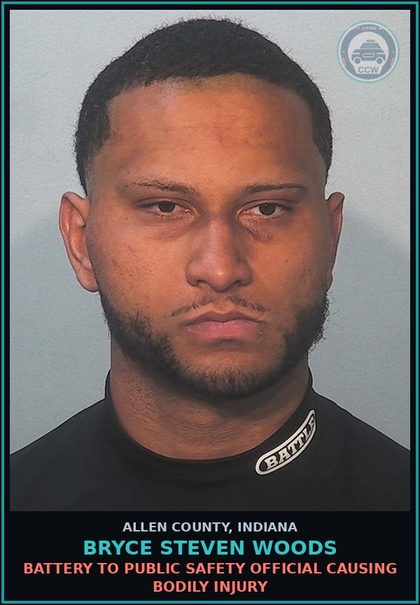 CCW arrest card for Bryce Steven Woods in Allen County: CRIMINAL TRESPASS