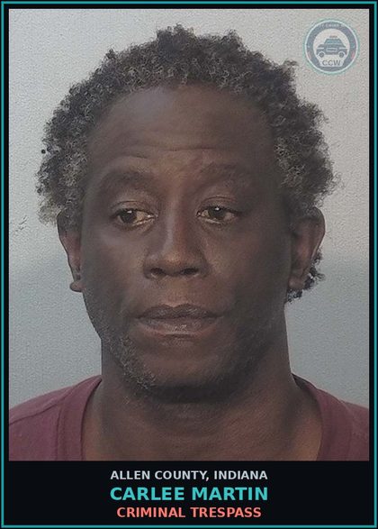 CCW arrest card for Carlee Martin in Allen County: CRIMINAL TRESPASS