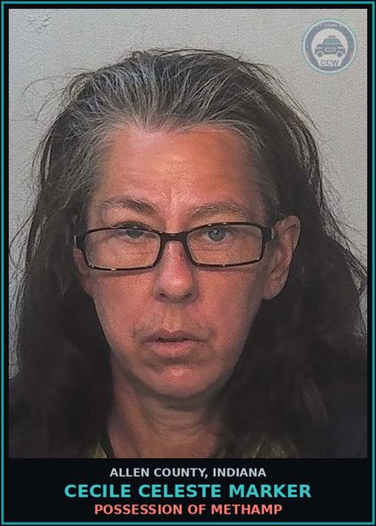 CCW arrest card for Cecile Celeste Marker in Allen County: POSSESSION OF Methamp