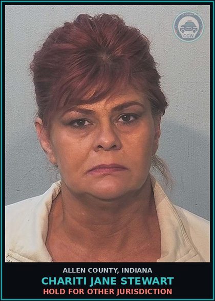 CCW arrest card for Chariti Jane Stewart in Allen County: HOLD FOR OTHER JURISDICTION
