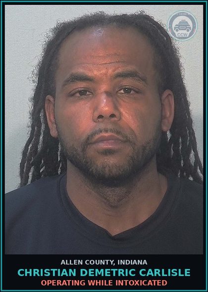 CCW arrest card for Christian Demetric Carlisle in Allen County: OPERATING WHILE INTOXICATED