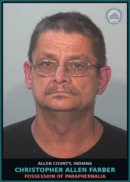 CCW arrest card for Christopher Allen Farber in Allen County: POSSESSION OF PARAPHERNALIA