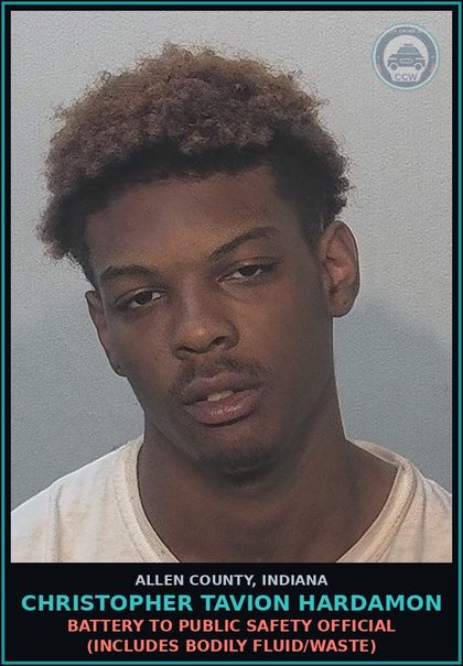 CCW arrest card for Christopher Tavion Hardamon in Allen County: INTIMIDATION