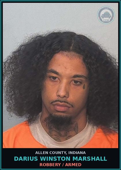 CCW arrest card for Darius Winston Marshall in Allen County: THEFT SHOPLIFTING VALUE OF PROPERTY AT LEAST 750 AND LESS THAN 50K