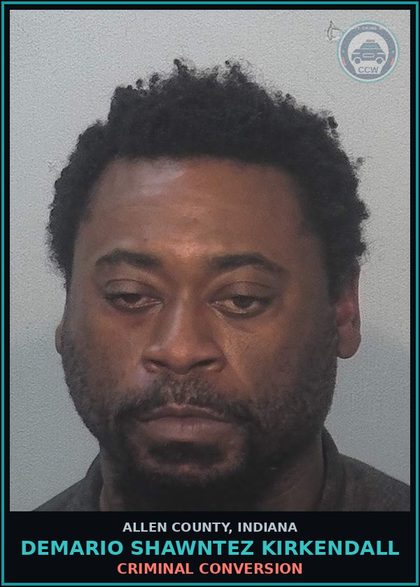 CCW arrest card for Demario Shawntez Kirkendall in Allen County: CRIMINAL CONVERSION