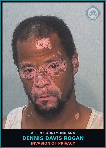 CCW arrest card for Dennis Davis Rogan in Allen County: INVASION OF PRIVACY