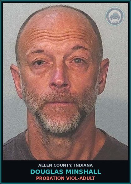 CCW arrest card for Douglas Minshall in Allen County: PROBATION VIOL-ADULT