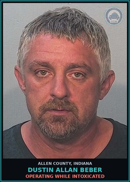 CCW arrest card for Dustin Allan Beber in Allen County: OPERATING WHILE INTOXICATED