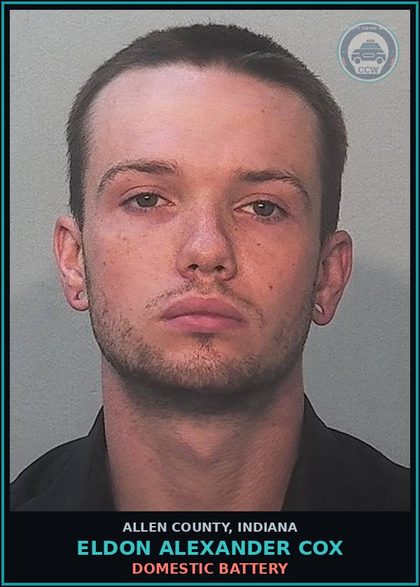CCW arrest card for Eldon Alexander Cox in Allen County: DOMESTIC BATTERY