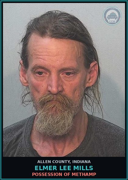CCW arrest card for Elmer Lee Mills in Allen County: POSSESS Canna/HASHISH