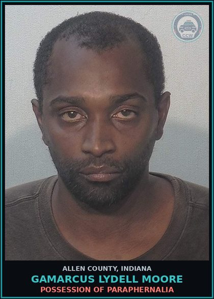 CCW arrest card for Gamarcus Lydell Moore in Allen County: POSSESSION OF PARAPHERNALIA