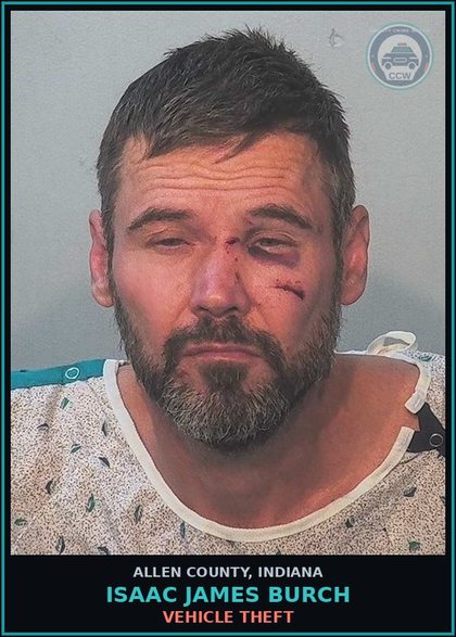 CCW arrest card for Isaac James Burch in Allen County: RESISTING LAW ENFORCEMENT - FLEEING