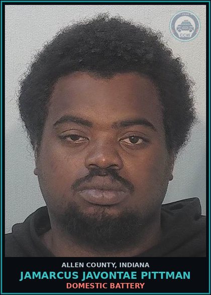 CCW arrest card for Jamarcus Javontae Pittman in Allen County: DOMESTIC BATTERY
