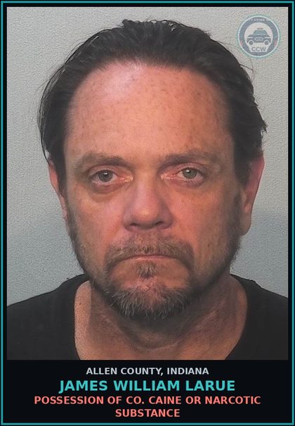 CCW arrest card for James William Larue in Allen County: HOLD FOR OTHER JURISDICTION