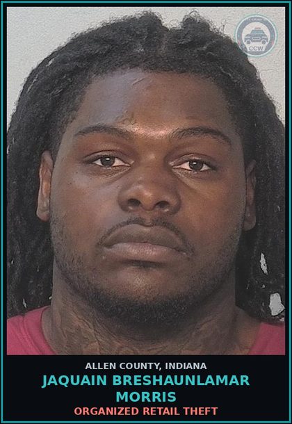 CCW arrest card for Jaquain Breshaunlamar Morris in Allen County: CORRUPT BUSINESS INFLUENCE