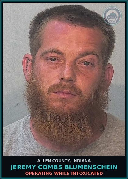 CCW arrest card for Jeremy Combs Blumenschein in Allen County: OPERATING WHILE INTOXICATED
