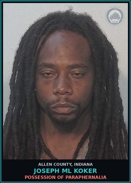 CCW arrest card for Joseph Ml Koker in Allen County: RESISTING LAW ENFORCEMENT / FLEEING VEHICLE