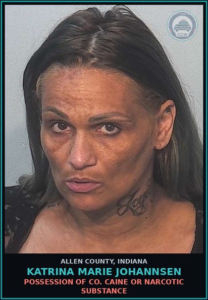 CCW arrest card for Katrina Marie Johannsen in Allen County: POSSESSION OF COCAINE OR NARCOTIC DRUG