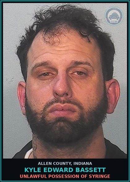 CCW arrest card for Kyle Edward Bassett in Allen County: DEALING IN Methamp