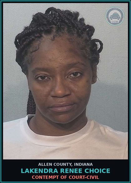 CCW arrest card for Lakendra Renee Choice in Allen County: CONTEMPT OF COURT-CIVIL