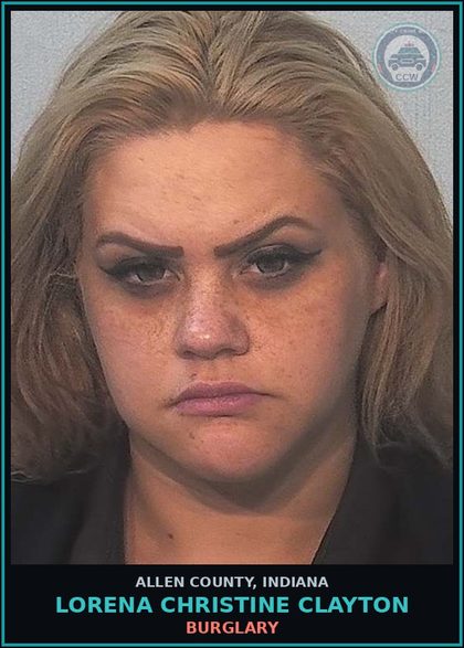 CCW arrest card for Lorena Christine Clayton in Allen County: BURGLARY