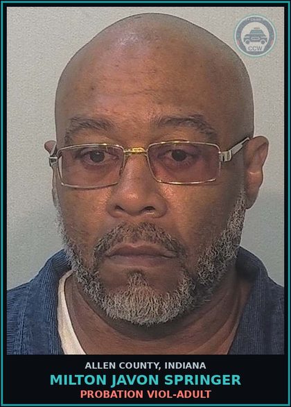 CCW arrest card for Milton Javon Springer in Allen County: PROBATION VIOL-ADULT