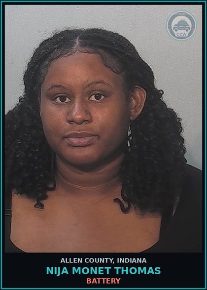 CCW arrest card for Nija Monet Thomas in Allen County: RESIDENTIAL ENTRY