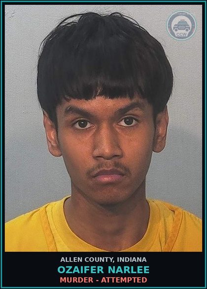CCW arrest card for Ozaifer Narlee in Allen County: MURDER - ATTEMPTED