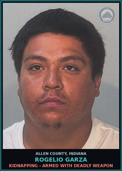 CCW arrest card for Rogelio Garza in Allen County: KIDNAPPING - ARMED WITH DEADLY WEAPON