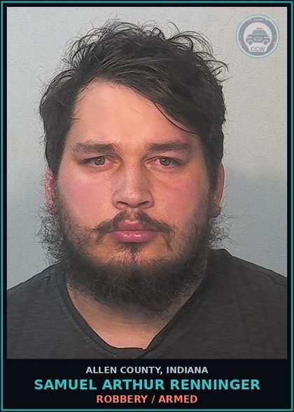 CCW arrest card for Samuel Arthur Renninger in Allen County: RESISTING LAW ENFORCEMENT - PHYSICAL