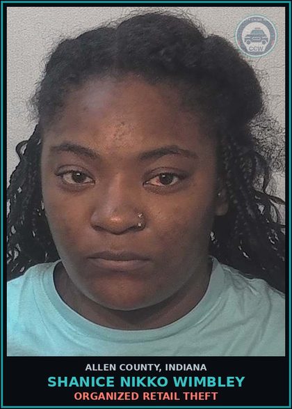 CCW arrest card for Shanice Nikko Wimbley in Allen County: CORRUPT BUSINESS INFLUENCE