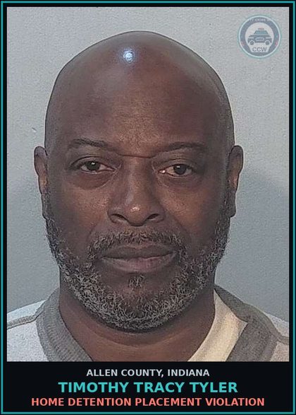 CCW arrest card for Timothy Tracy Tyler in Allen County: HOME DETENTION PLACEMENT VIOLATION